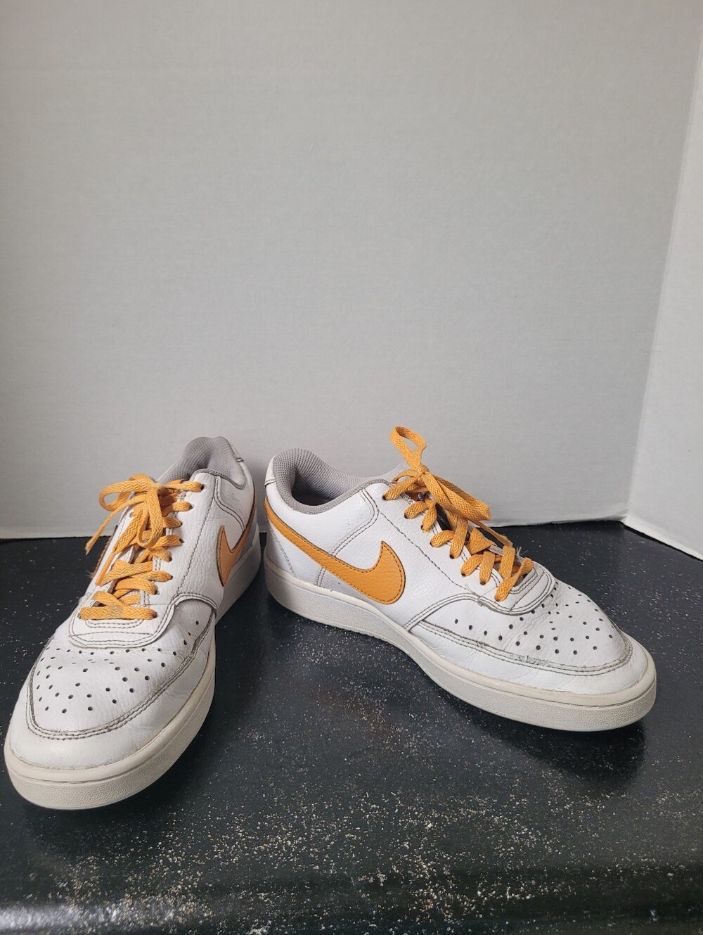 Nike Court Vision Low White Ochre Orange Lace-Up Sneakers 7.5